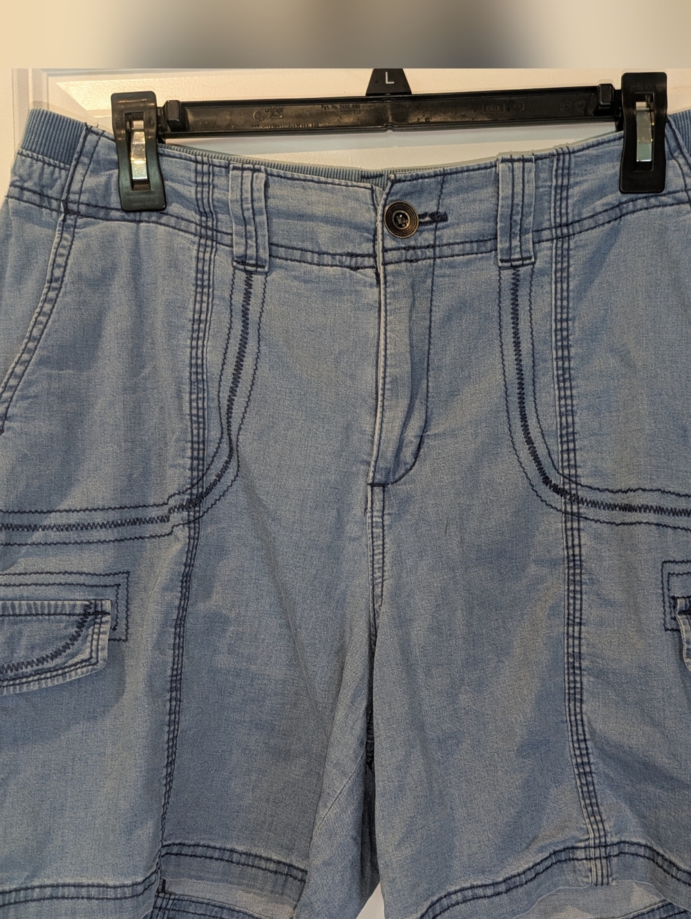 Style & Co Womens Size 8 Blue Cargo Shorts Elastic Waist Casual Utility Pockets